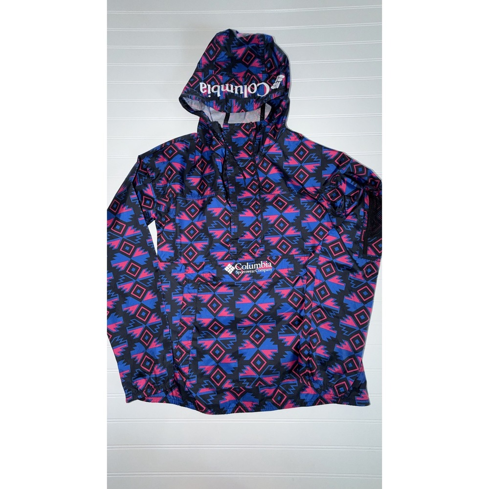 Columbia Womens Geometric Anorak Windbreaker Jacket Pink Blue Southwestern Med